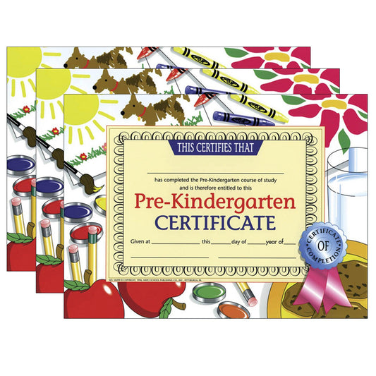 Pre-Kindergarten Certificate, 8.5" x 11", 30 Per Pack, 3 Packs - Loomini