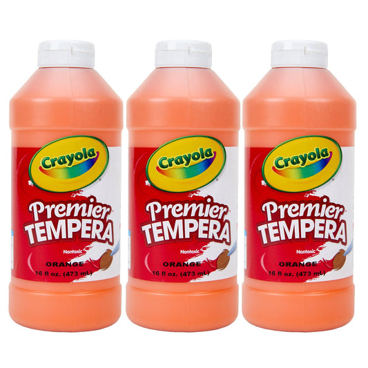 Premier Tempera Paint, 16 oz, Orange, Pack of 3 - Loomini