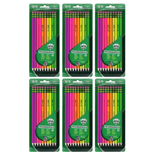 Premium Neon Wood No. 2 Pencils with Eraser, 10 Per Pack, 6 Packs - Loomini