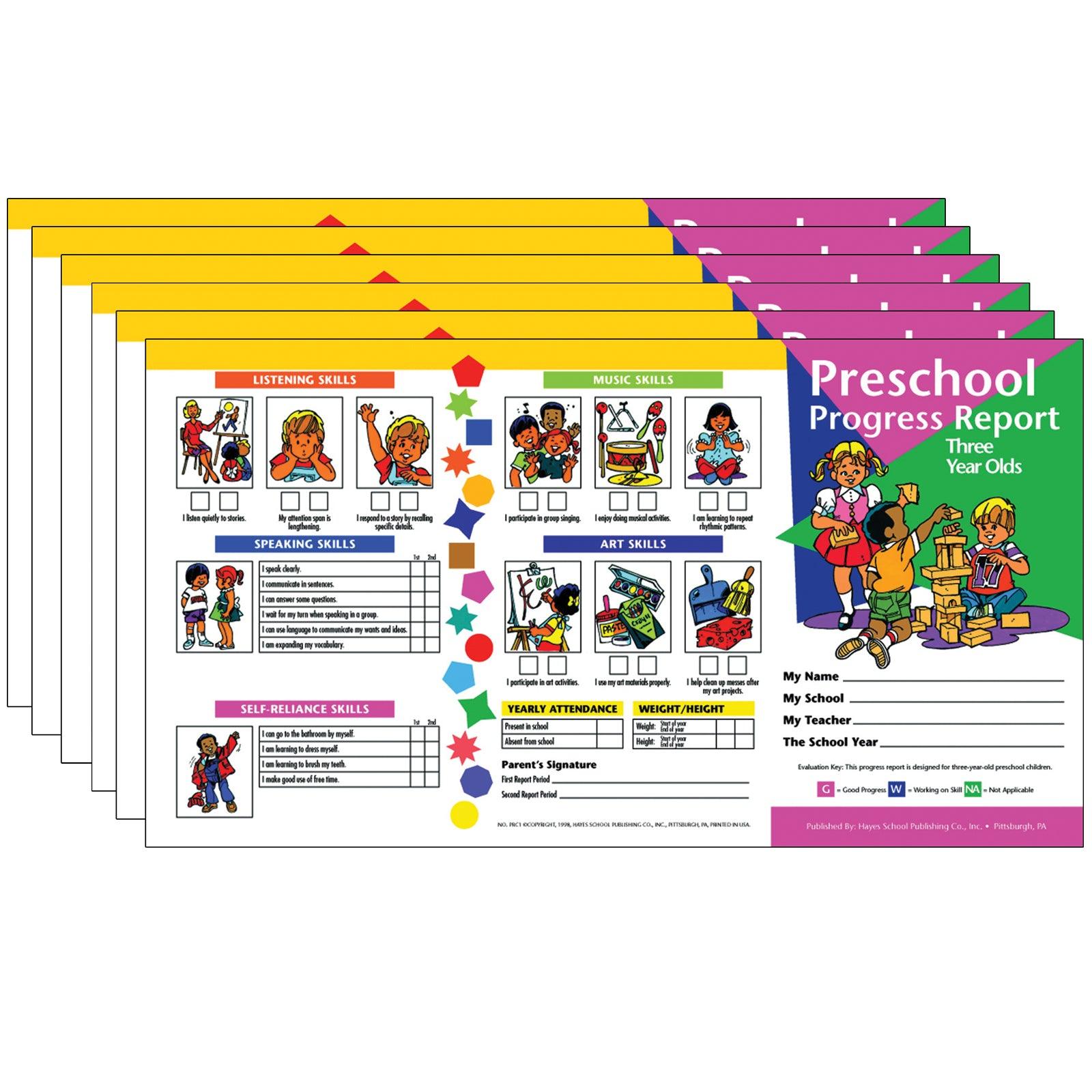 Preschool Progress Report, Three Year Olds, 10 Per Pack, 6 Packs - Loomini