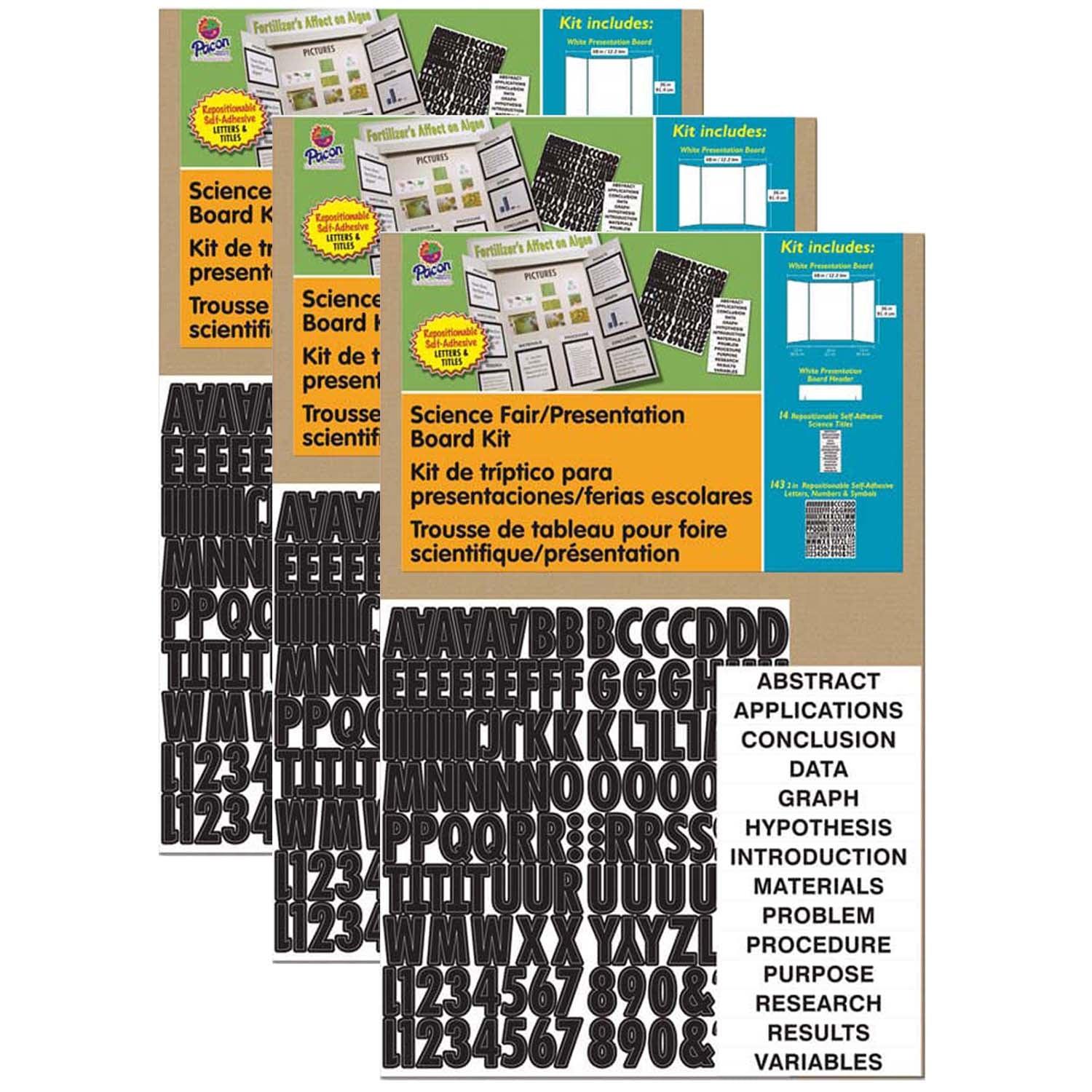 Presentation Board Kit, White, Includes Self-Adhesive Letters, 48" x 36", 3 Kits - Loomini