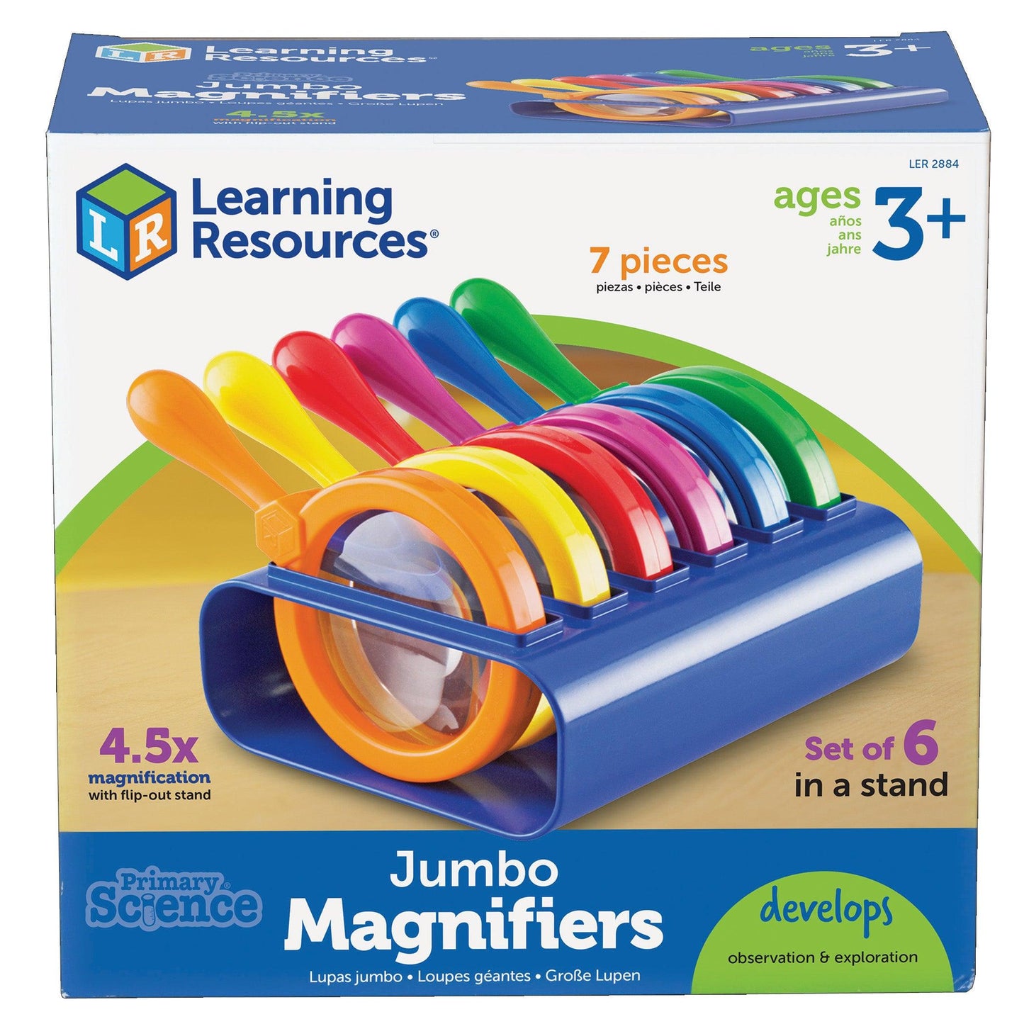 Primary Science Jumbo Magnifiers, Set of 6 with Stand - Loomini