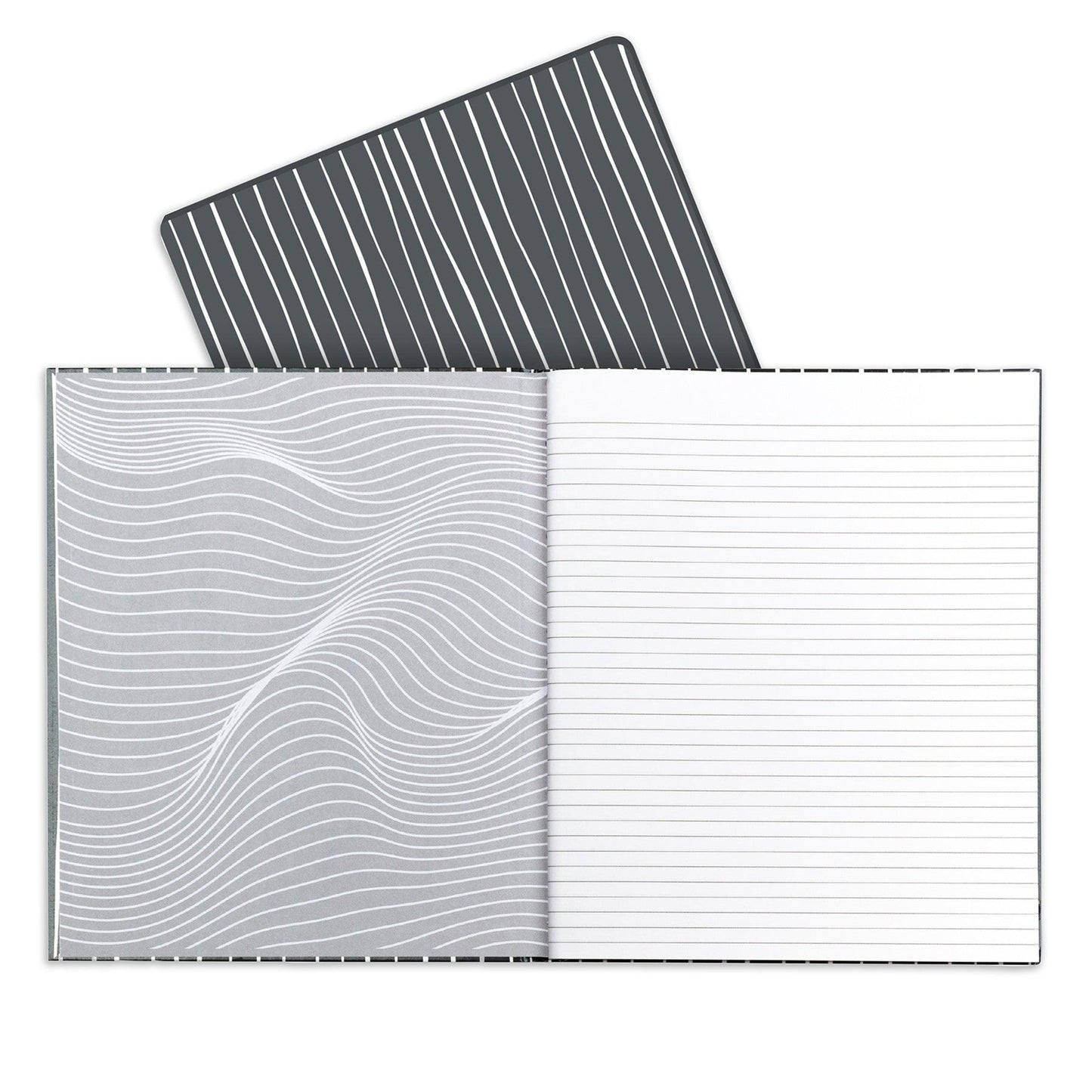 Professional Hardbound Notebook, 96 Page, College Ruled, 8-1/2" x 10-7/8", Charcoal & White Stripes, Pack of 2 - Loomini