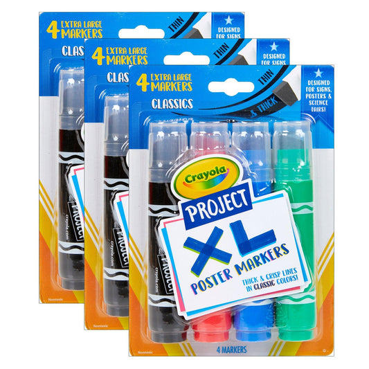 Project XL Poster Markers, Classic, 4 Per Pack, 3 Packs - Loomini
