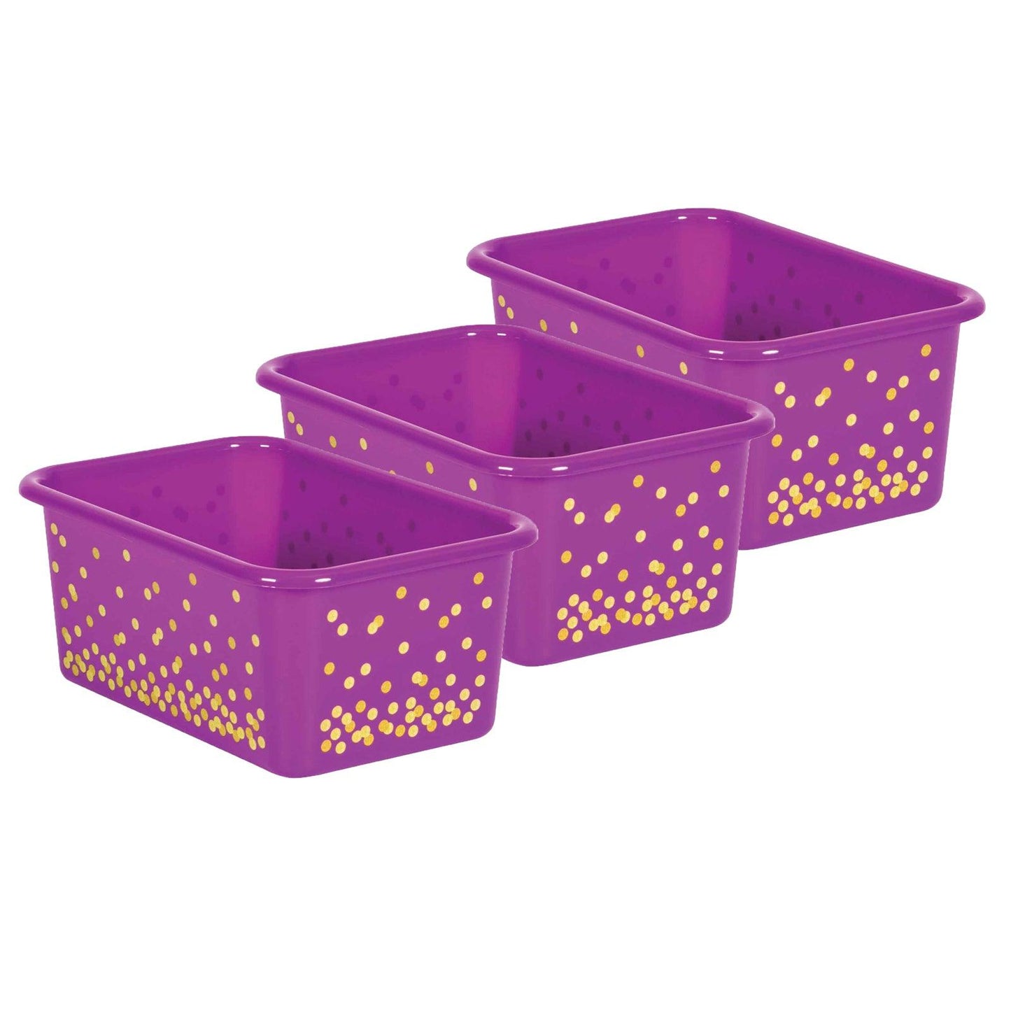 Purple Confetti Small Plastic Storage Bin, Pack of 3 - Loomini