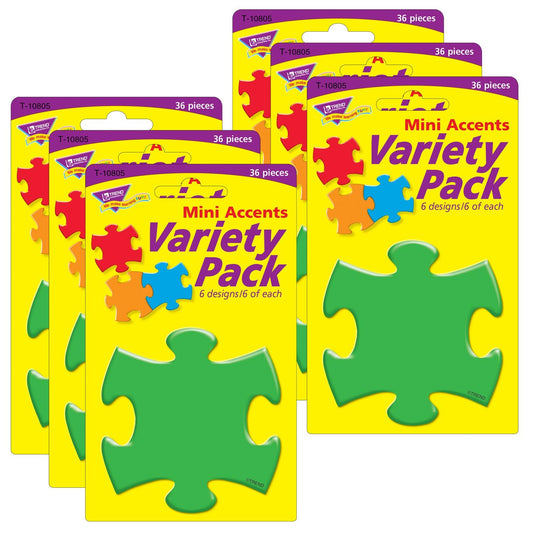 Puzzle Pieces Mini Accents Variety Pack, 36 Per Pack, 6 Packs - Loomini