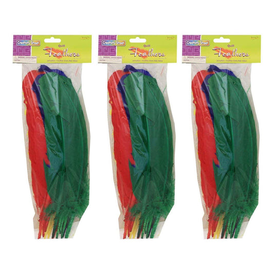 Quill Feathers, Assorted Colors, 12", 24 Per Pack, 3 Packs - Loomini