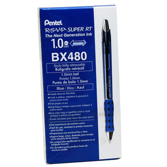 R.S.V.P.® Super RT Retractable Ballpoint Pen, Blue, Pack of 12 - Loomini