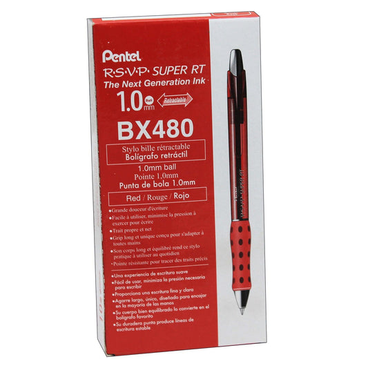 R.S.V.P.® Super RT Retractable Ballpoint Pen, Red, Pack of 12 - Loomini