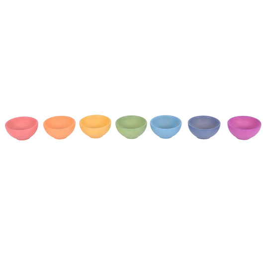 Rainbow Wooden Bowls - Set of 7 Colors - For Ages 10m+ - Loose Parts Wooden Toy for Babies and Toddlers - Loomini