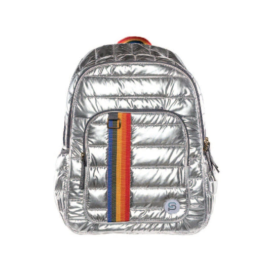 RALEIGH Puff Backpack, 18", Silver Rainbow - Loomini
