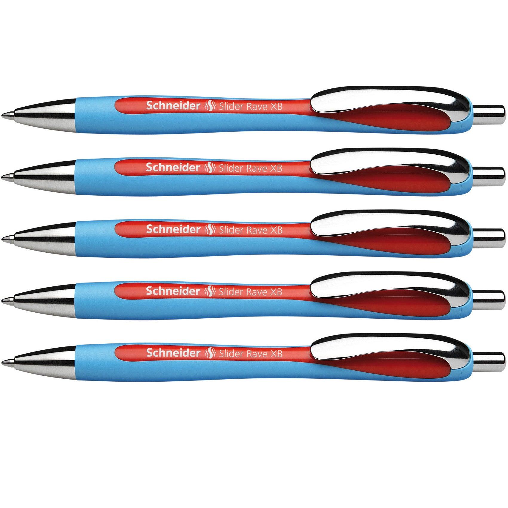 Rave Retractable Ballpoint Pen, ViscoGlide Ink, 1.4 mm, Red, Pack of 5 - Loomini