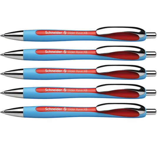 Rave Retractable Ballpoint Pen, ViscoGlide Ink, 1.4 mm, Red, Pack of 5 - Loomini