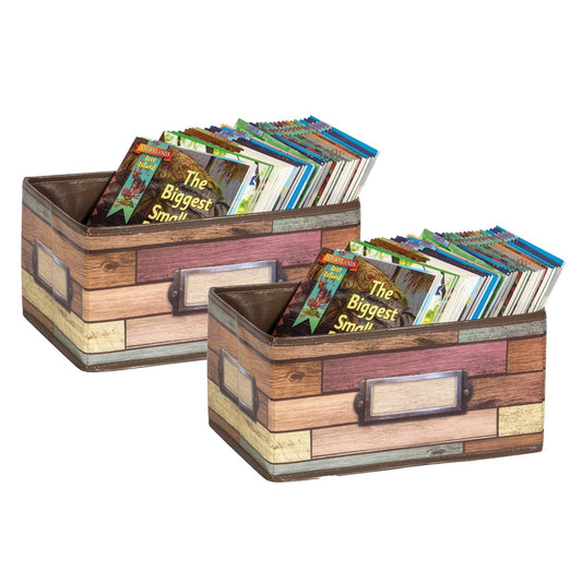 Reclaimed Wood Design Small Storage Bin, Pack of 2 - Loomini