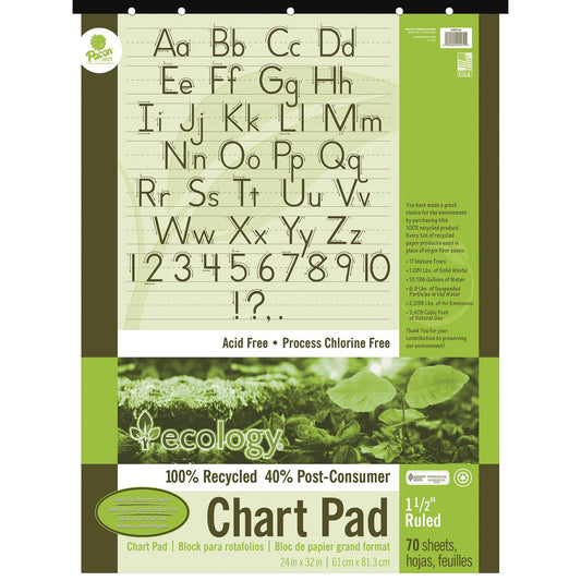 Recycled Chart Pad, Manuscript Cover, 1-1/2" Ruled 24" x 32", 70 Sheets - Loomini