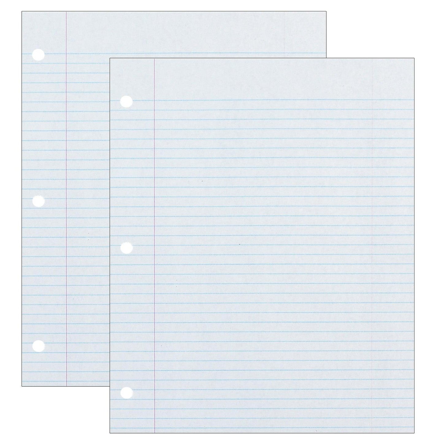 Recycled Filler Paper, White, 3-Hole Punched, 9/32" Ruled w/ Margin 8-1/2" x 11", 500 Sheets Per Pack, 2 Packs - Loomini