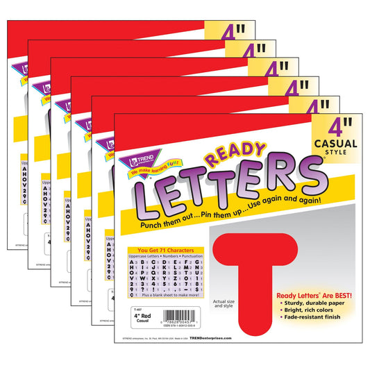 Red 4" Casual Uppercase Ready Letters®, 6 Packs - Loomini