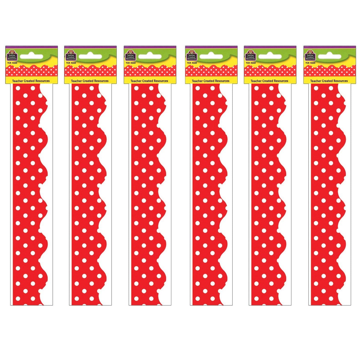 Red Mini Polka Dots Border Trim, 35 Feet Per Pack, 6 Packs - Loomini