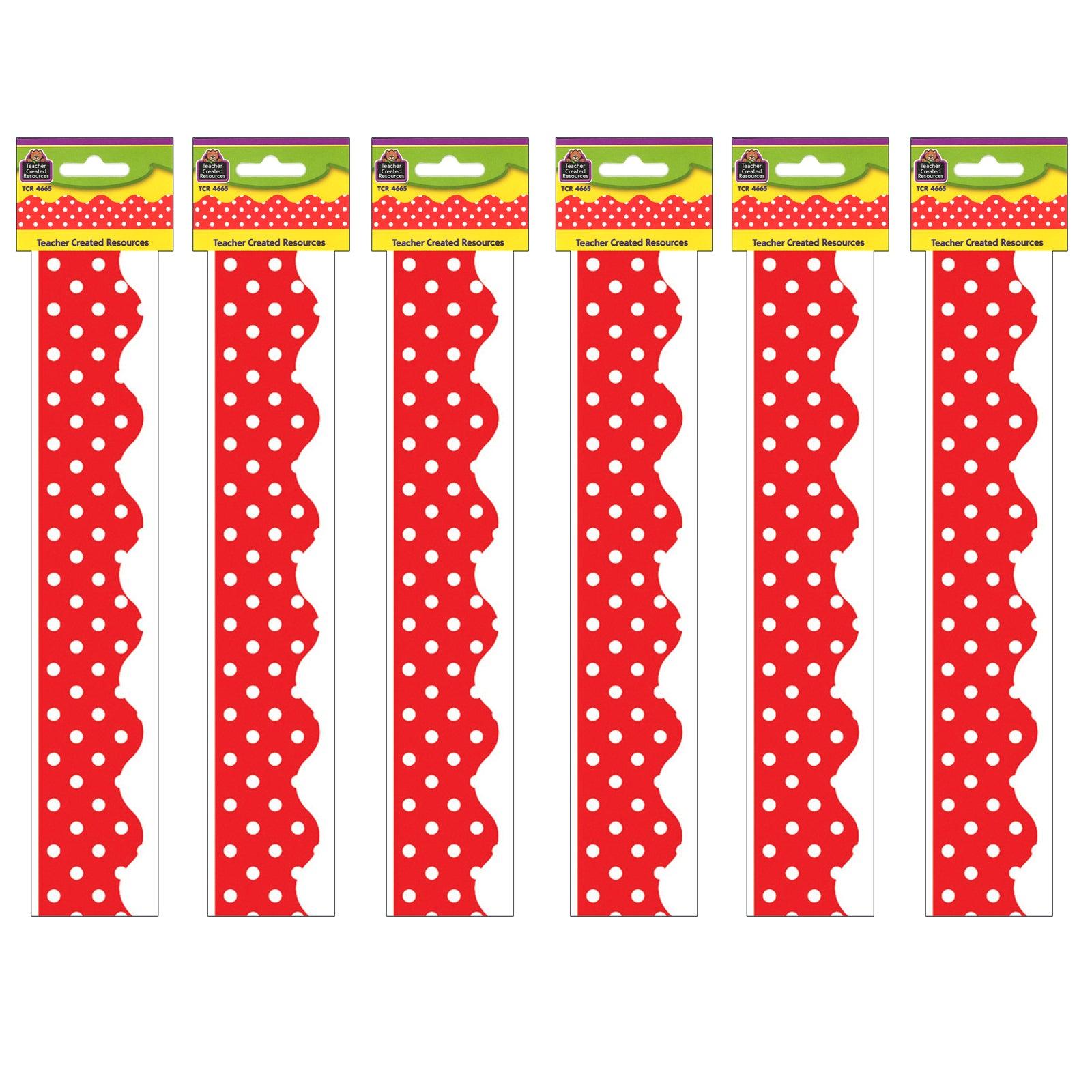 Red Mini Polka Dots Border Trim, 35 Feet Per Pack, 6 Packs - Loomini