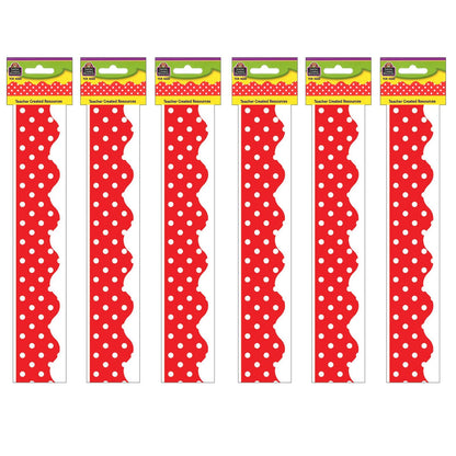 Red Mini Polka Dots Border Trim, 35 Feet Per Pack, 6 Packs - Loomini