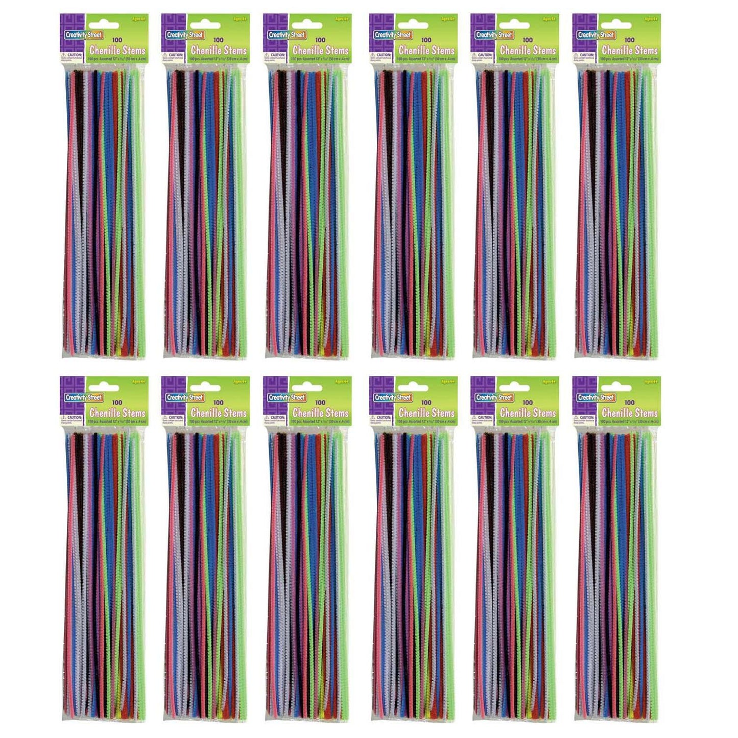 Regular Stems, Assorted Colors, 12" x 4 mm, 100 Pieces Per Pack, 12 Packs - Loomini