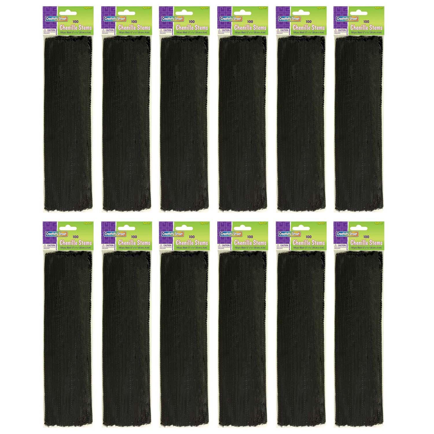 Regular Stems, Black, 12" x 4 mm, 100 Per Pack, 12 Packs - Loomini