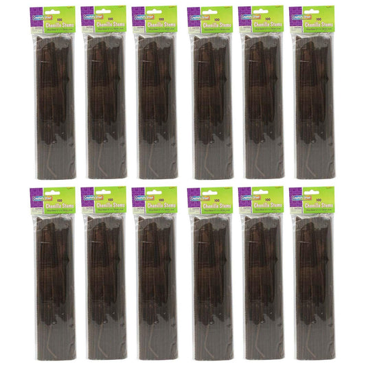 Regular Stems, Brown, 12" x 4 mm, 100 Per Pack, 12 Packs - Loomini