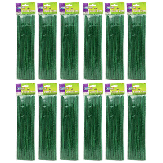 Regular Stems, Dark Green, 12" x 4 mm, 100 Per Pack, 12 Packs - Loomini