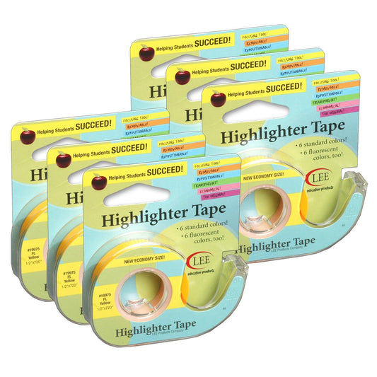 Removable Highlighter Tape, Fluorescent Yellow, Pack of 6 - Loomini