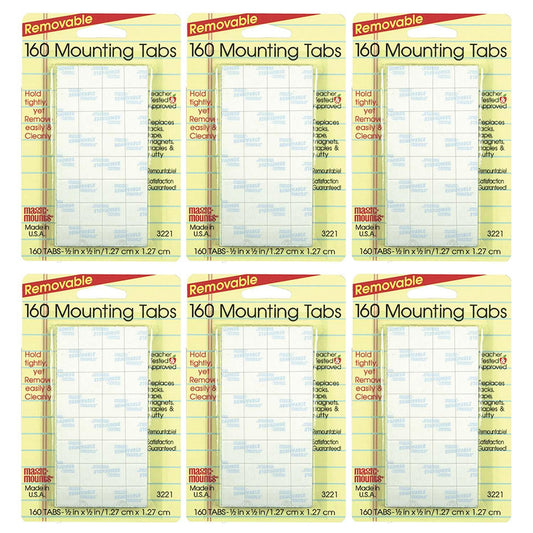 Removable Mounting Tabs, 1/2" x 1/2", 160 Per Pack, 6 Packs - Loomini