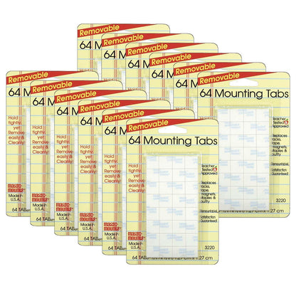 Removable Mounting Tabs, 1/2" x 1/2", 64 Per Pack, 12 Packs - Loomini