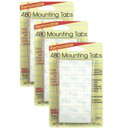 Removable Tabs, 0.5" x 0.5", 480 Per Pack, 3 Packs - Loomini