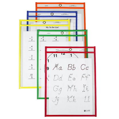 Reusable Dry Erase Pockets, Primary Colors, 9 x 12, Pack of 25 - Loomini