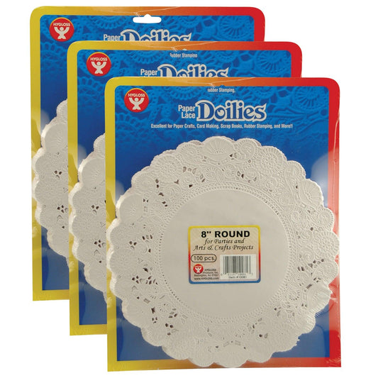 Round Paper Lace Doilies, White, 8", 100 Per Pack, 3 Packs - Loomini