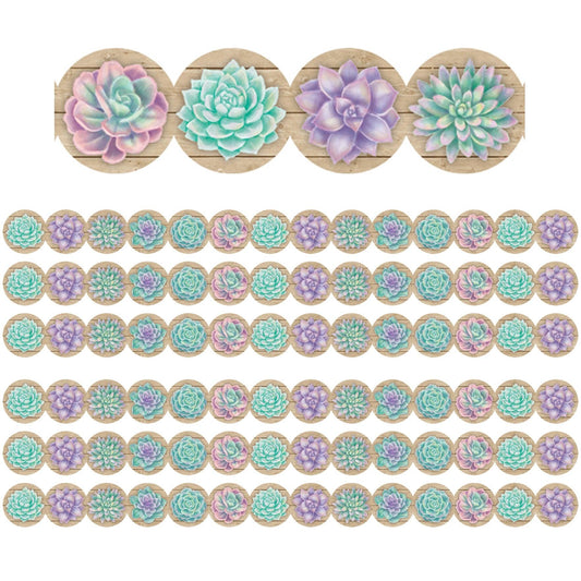 Rustic Bloom Succulents Die-Cut Border Trim, 35 Feet Per Pack, 6 Packs - Loomini