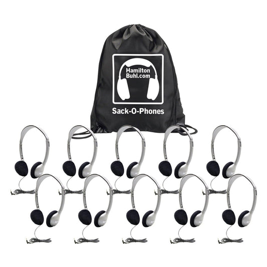 Sack-O-Phones, 10 HA2 Personal Headphones, Foam Ear Cushions in a Carry Bag - Loomini