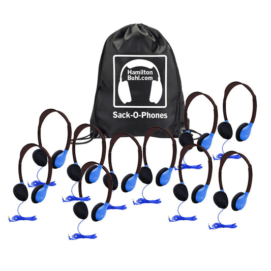 Sack-O-Phones, 10 Personal Headphones in a Carry Bag, Blue - Loomini