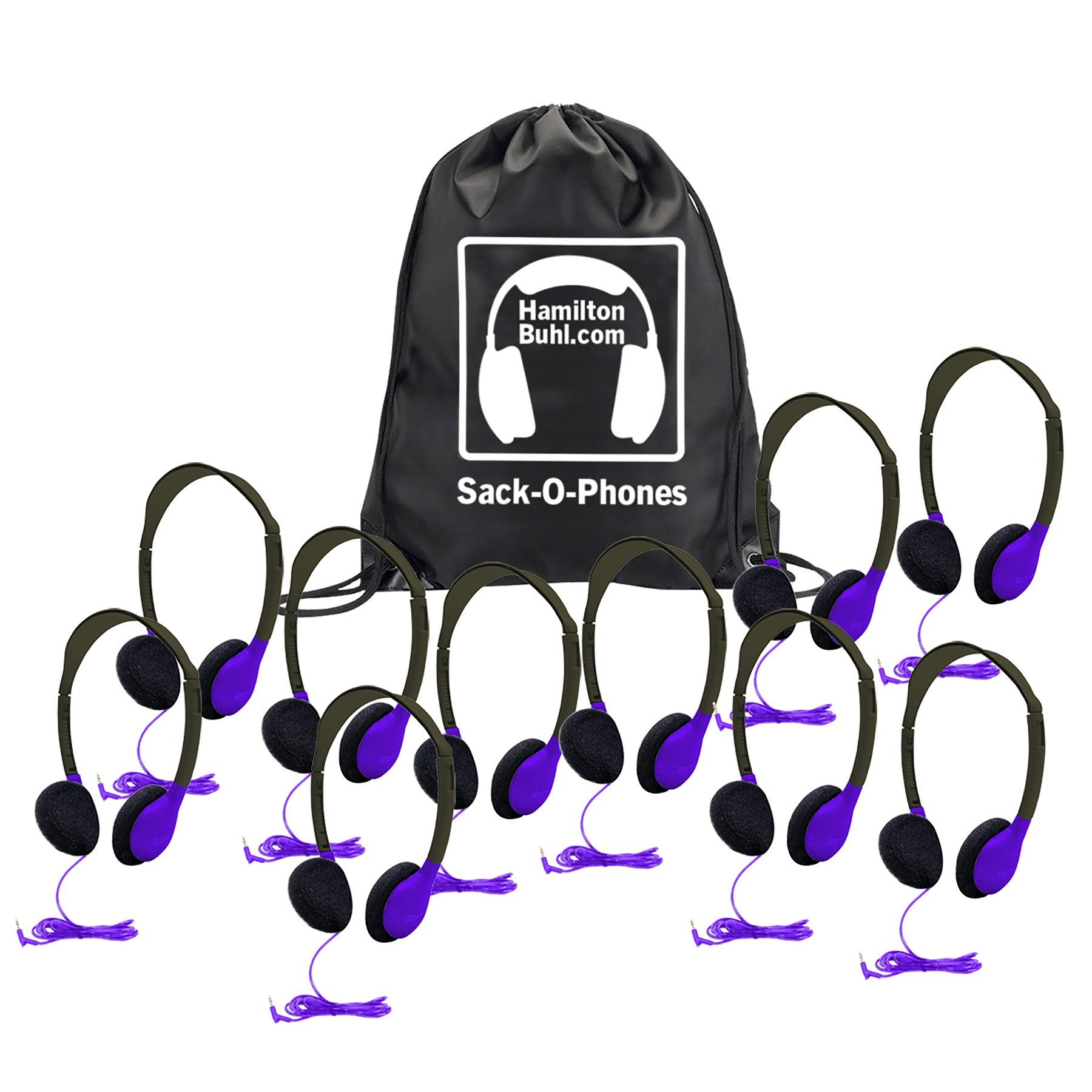 Sack-O-Phones, 10 Personal Headphones in a Carry Bag, Purple - Loomini