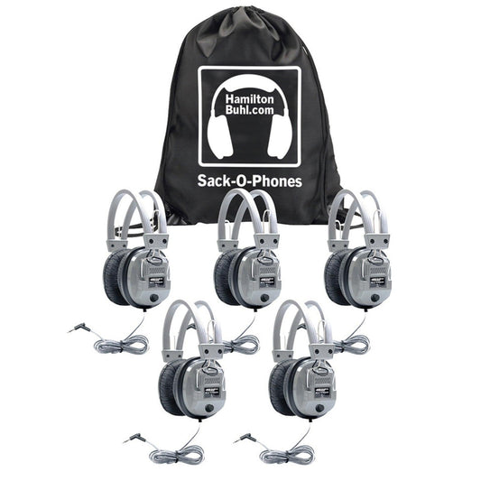 Sack-O-Phones, 5 SC7V Deluxe Headphones with Volume Control in a Carry Bag - Loomini