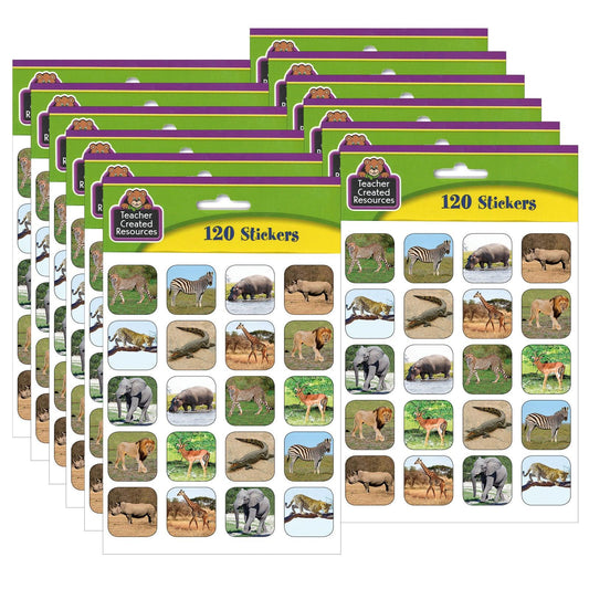 Safari Animals Stickers, 120 Per Pack, 12 Packs - Loomini