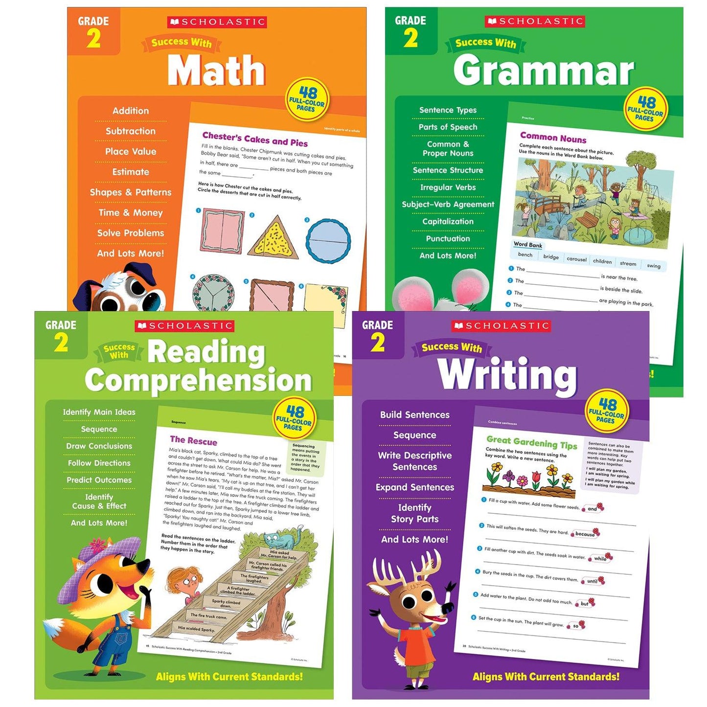 Scholastic Second Grade Success Workbooks, 4 Book Set - Loomini