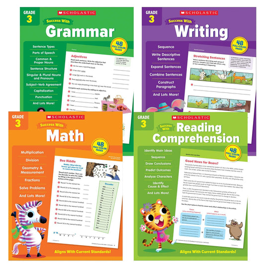 Scholastic Third Grade Success Workbooks, 4 Book Set - Loomini