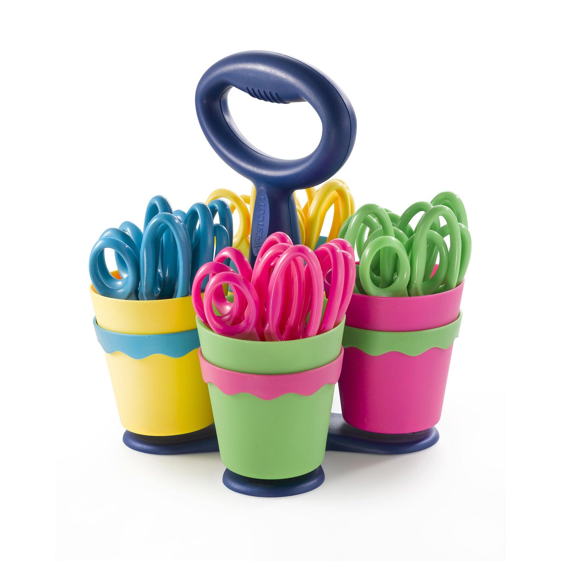 School Scissor Caddy, Blunt 5" Kids Scissors, Anti-Microbial Protection, 24 Scissors - Loomini