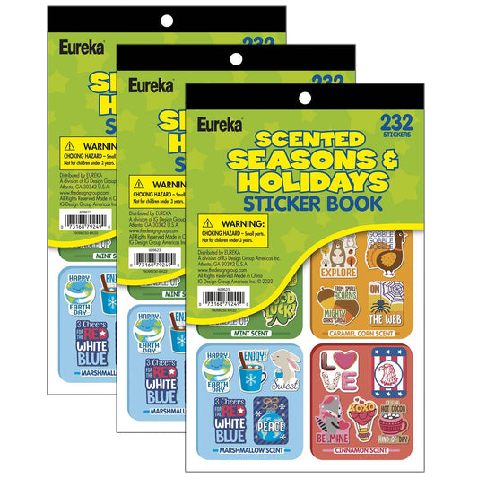 Seasons & Holidays Scented Stickerbook, 232 Stickers Per Book, Pack of 3 - Loomini