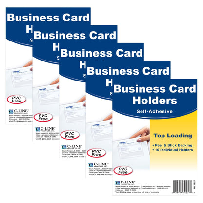 Self-Adhesive Business Card Holder, Top Load, 2" x 3-1/2", 10 Per Pack, 5 Packs - Loomini