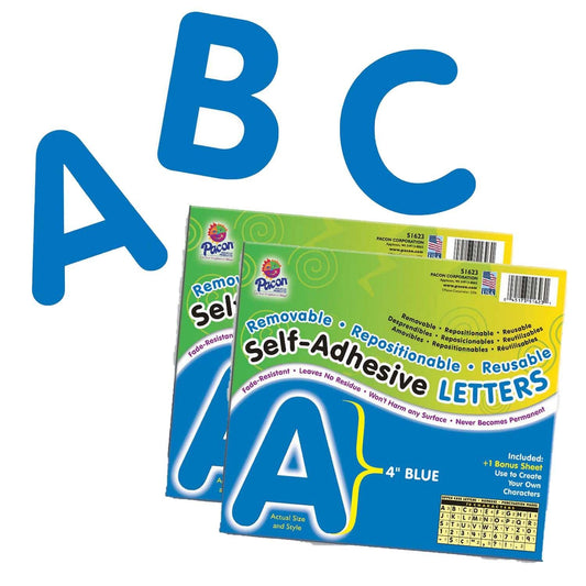 Self-Adhesive Letters, Blue, Puffy Font, 4", 78 Characters Per Pack, 2 Packs - Loomini