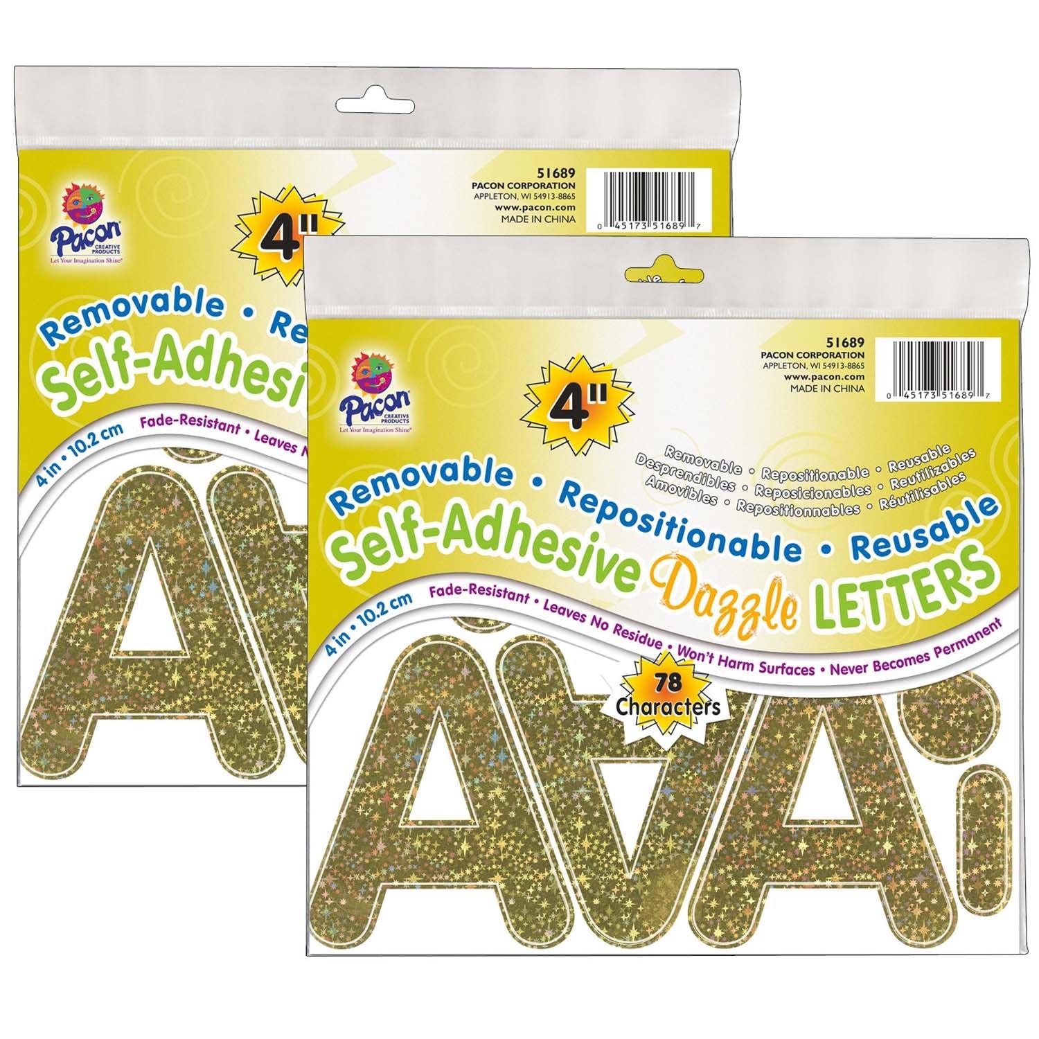 Self-Adhesive Letters, Gold Dazzle, Puffy Font, 4", 78 Per Pack, 2 Packs - Loomini