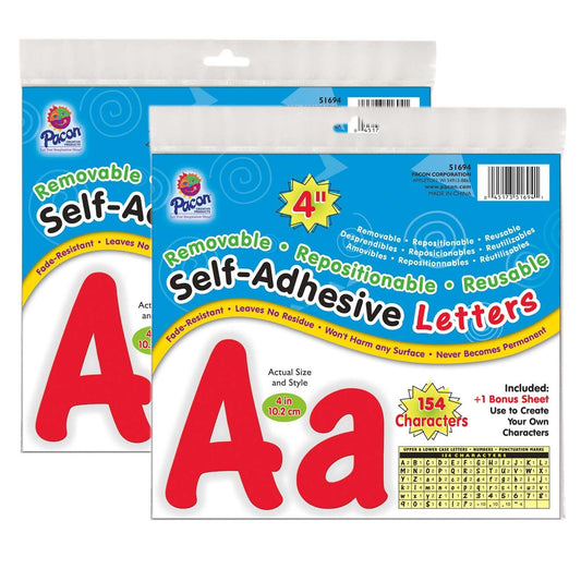 Self-Adhesive Letters, Red, Cheery Font, 4", 154 Per Pack, 2 Packs - Loomini