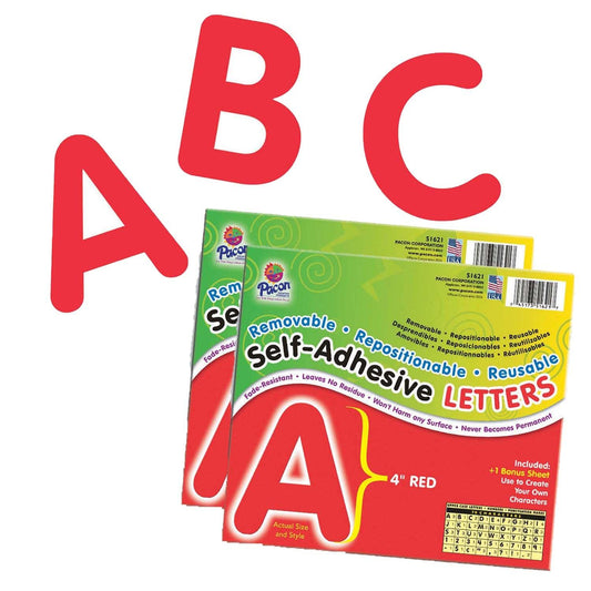 Self-Adhesive Letters, Red, Puffy Font, 4", 78 Characters Per Pack, 2 Packs - Loomini