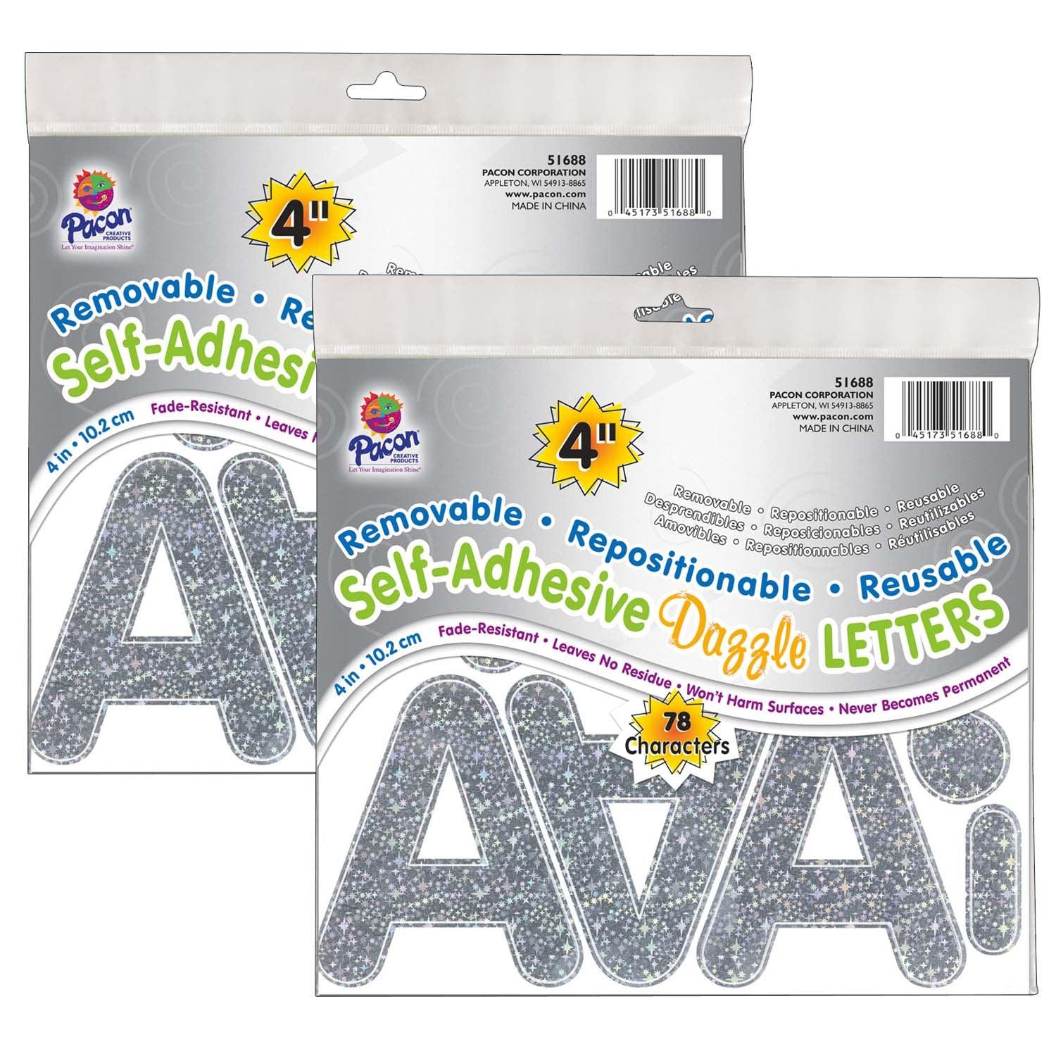 Self-Adhesive Letters, Silver Dazzle, Puffy Font, 4", 78 Per Pack, 2 Packs - Loomini